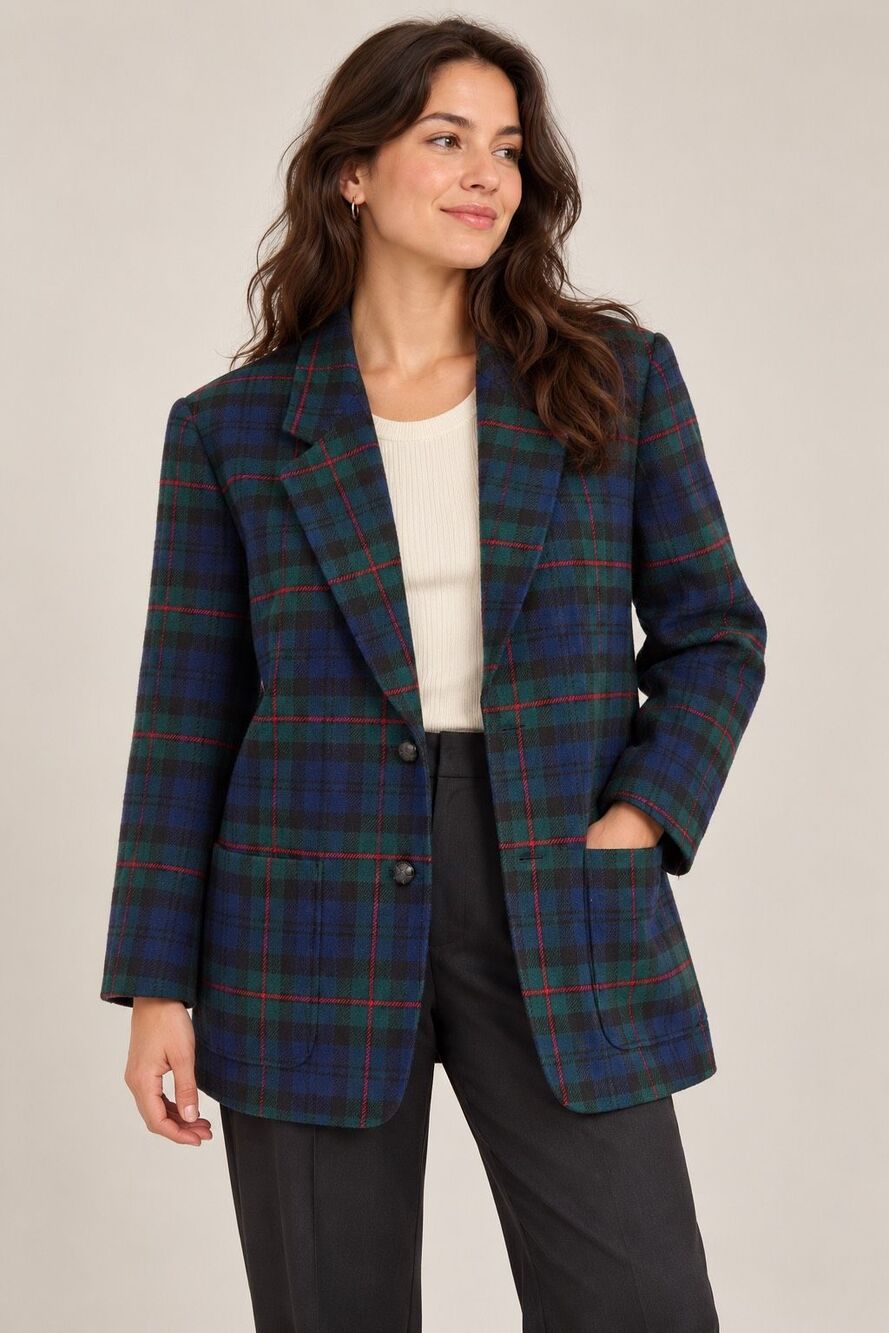Vintage Pendleton Wool Blazer Womens L Tartan Plaid Made USA 100% Virgin Wool